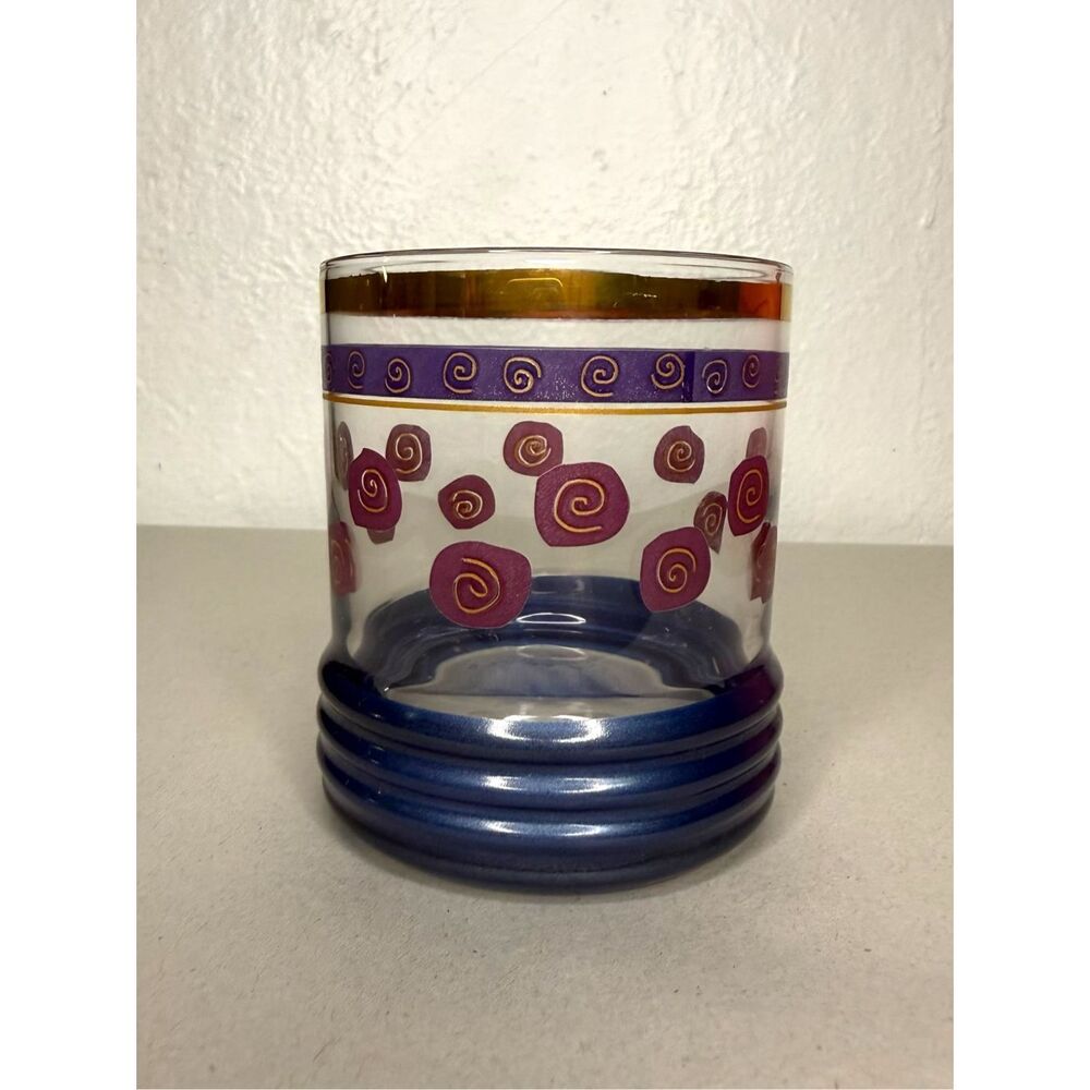 Vintage Sakura Sango On the Rocks Sue Zipkin MCM‎ Whiskey Glass Gold Rimmed Blue